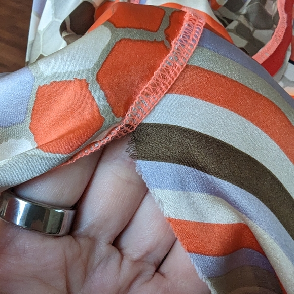 A Common Thread Orange Cream and Blue Patterned Silk Tunic Size Small - Picture 8 of 9
